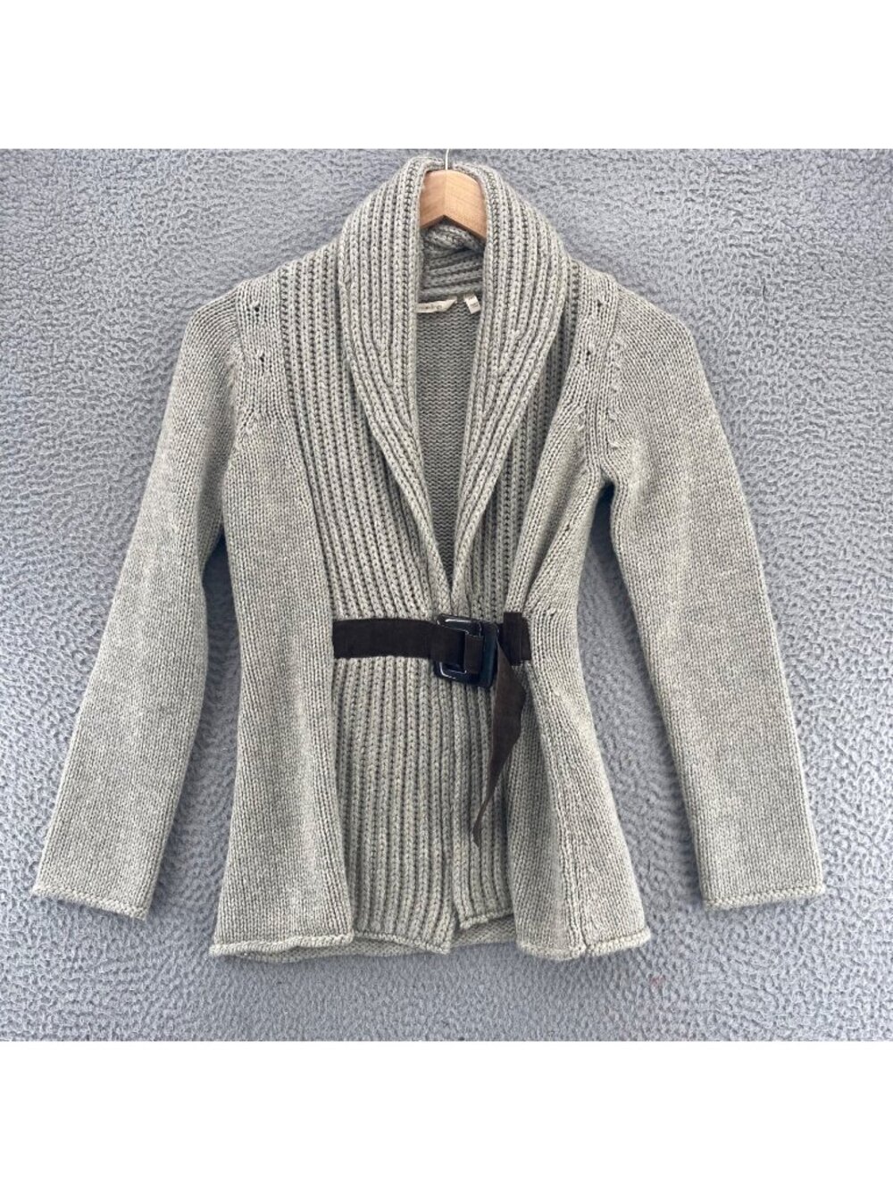 Soft Surroundings Sweater Women Extra Small Petite Gray Wool Blend Belt Cardigan